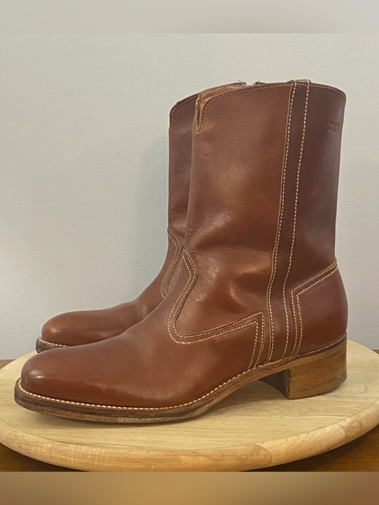 Florsheim Weeds Vintage 70s Brown Leather Cowboy Roper Boots Men’s 8 D‎ Side Zip main image 11